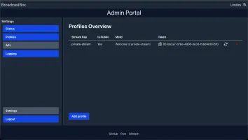 Admin portal interface for status profiles and logging