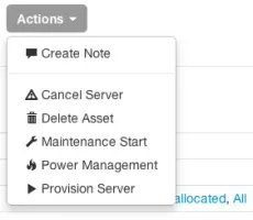 Collins asset actions dropdown
