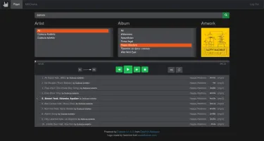 Euterpe Web UI in dark mode showing music library browser