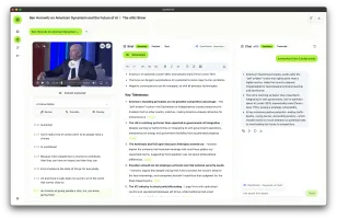 OpenBrief note page with transcript, grounded summary, and chat interface