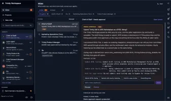 Workspace Inbox with a pending approval card