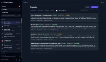 Workspace Projects list with status, health, and steward