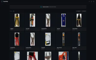 Dashboard showing tool library and bin list