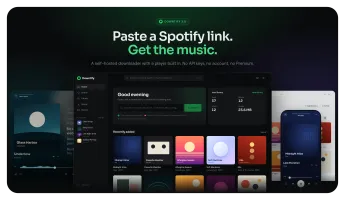 Downtify home screen, full-screen player, and mobile app
