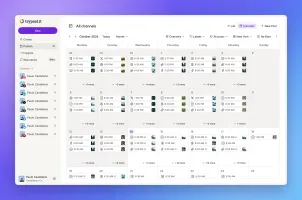 TryPost calendar with a month of posts across eight channels