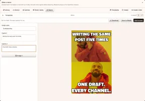 OpenPost meme creator with editable captions and Drakeposting preview