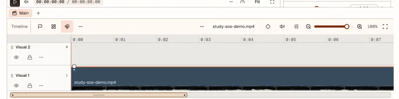 Video editor timeline with tracks, clips, and playhead