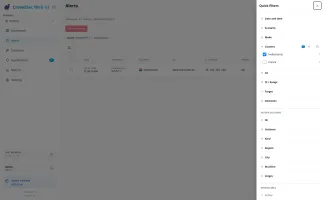 Quick filters applied to alerts