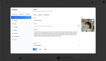 Agent settings for identity, description, and appearance
