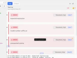 Typst compilation in progress with error panel