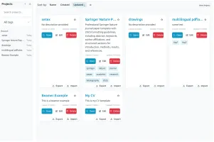 Project dashboard with file explorer and project cards