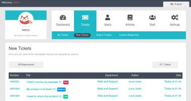Admin panel with ticket tagging