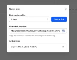 Kurrier Drive share link creation and revocation