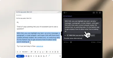 Highlight text to open Onit SideKick with selected text as context