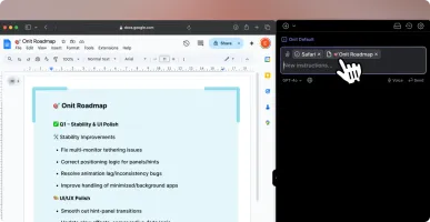 Auto-context feature loading docked window content as context