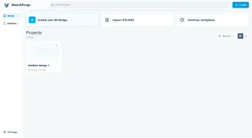 SketchForge projects dashboard with project actions and sidebar navigation
