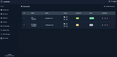 Accounts management in dark mode