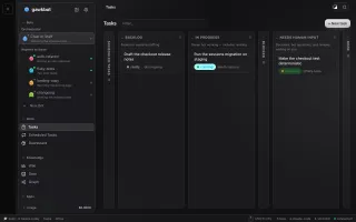 Tasks view showing bots, ownership, and status