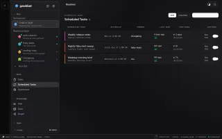 Scheduled Tasks screen listing routines and next run times