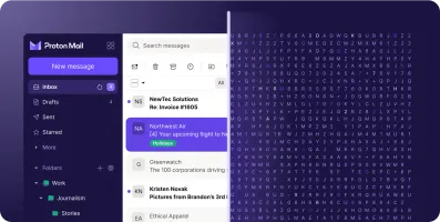 Encryption animation showing Bridge protecting emails