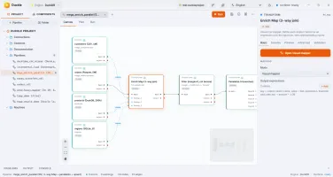 5-million-row pipeline joining CSV, Parquet, DuckDB table, and SQLite table through visual Map node