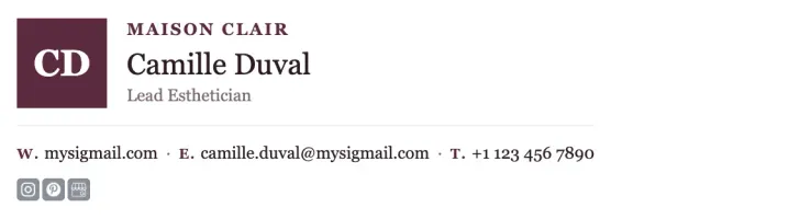 Lead Esthetician email signature template with initials