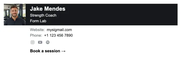 Strength Coach email signature template with photo and call to action