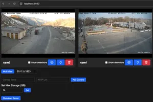 Server dashboard with live camera view