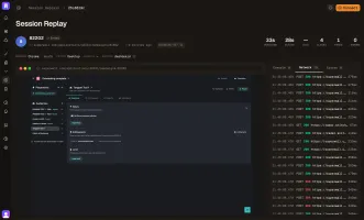 Browser session replay showing recorded page and captured network requests