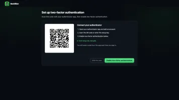 Two-factor authentication setup with QR code