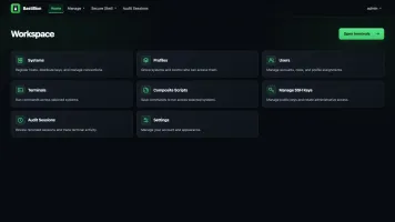 Main menu showing available tools scoped to user permissions