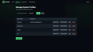 Profile management screen for grouping systems