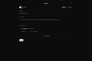 Routine editor showing a weekday inbox check as Markdown
